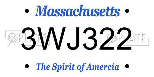 3WJ322 Massachusetts License Plate