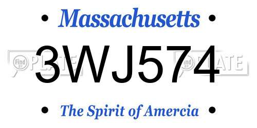 3WJ574 Massachusetts License Plate