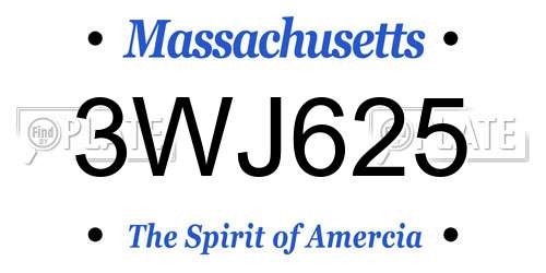 3WJ625 Massachusetts License Plate
