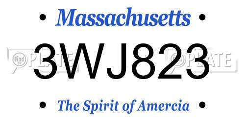 3WJ823 Massachusetts License Plate