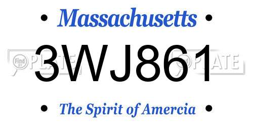 3WJ861 Massachusetts License Plate