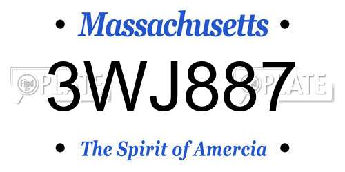 3WJ887 Massachusetts License Plate