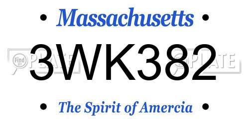 3WK382 Massachusetts License Plate