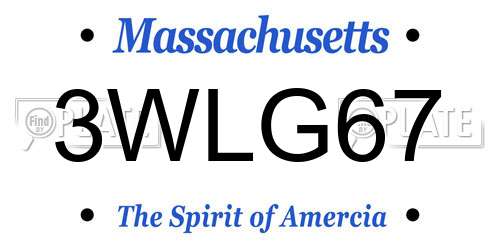 3WLG67 Massachusetts License Plate