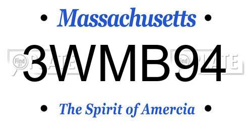 3WMB94 Massachusetts License Plate