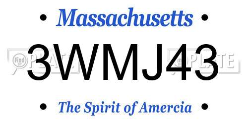 3WMJ43 Massachusetts License Plate