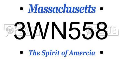 3WN558 Massachusetts License Plate