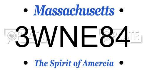 3WNE84 license plate in MA state