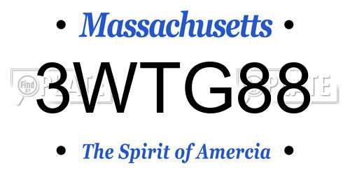 3WTG88 Massachusetts License Plate
