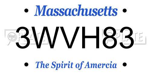 3WVH83 Massachusetts License Plate