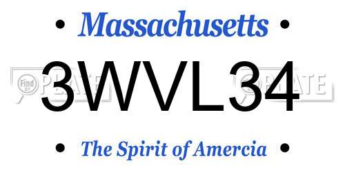 3WVL34 Massachusetts License Plate