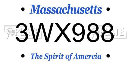 3WX988 Massachusetts License Plate