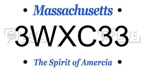 3WXC33 Massachusetts License Plate