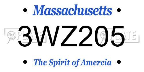 3WZ205 Massachusetts License Plate