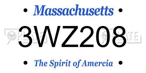 3WZ208 Massachusetts License Plate