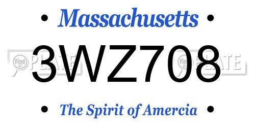 3WZ708 Massachusetts License Plate