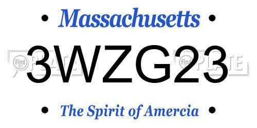 3WZG23 Massachusetts License Plate