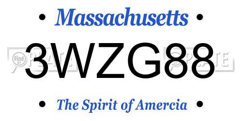 3WZG88 Massachusetts License Plate