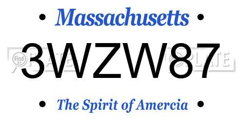 3WZW87 Massachusetts License Plate