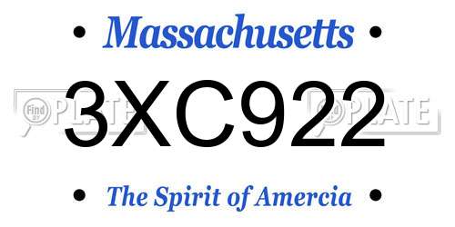 3XC922 Massachusetts License Plate