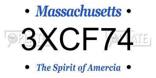 3XCF74 Massachusetts License Plate