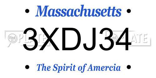 3XDJ34 Massachusetts License Plate