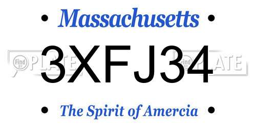3XFJ34 Massachusetts License Plate