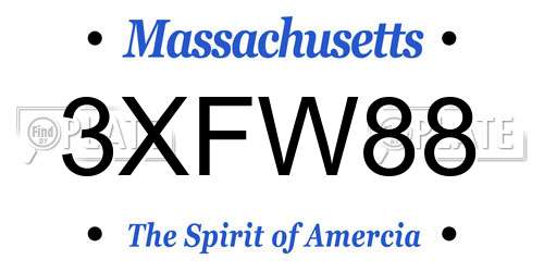 3XFW88 Massachusetts License Plate