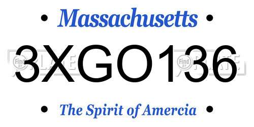 3XGO136 Massachusetts License Plate