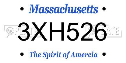 3XH526 Massachusetts License Plate