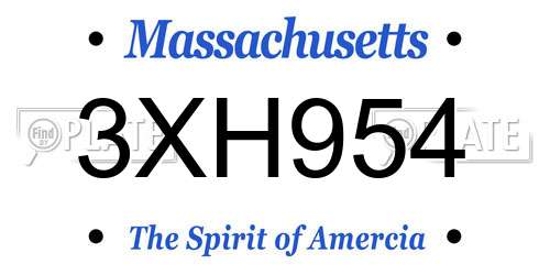 3XH954 Massachusetts License Plate