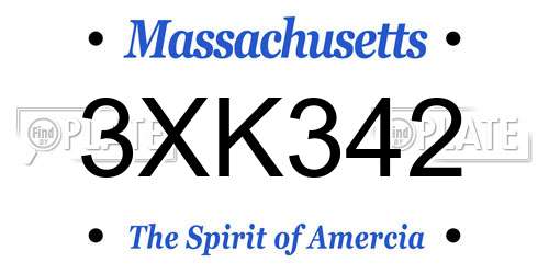 3XK342 Massachusetts License Plate
