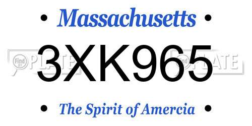 3XK965 Massachusetts License Plate