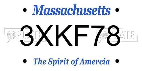 3XKF78 Massachusetts License Plate