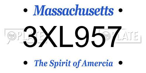 3XL957 Massachusetts License Plate