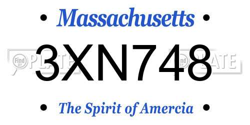 3XN748 Massachusetts License Plate