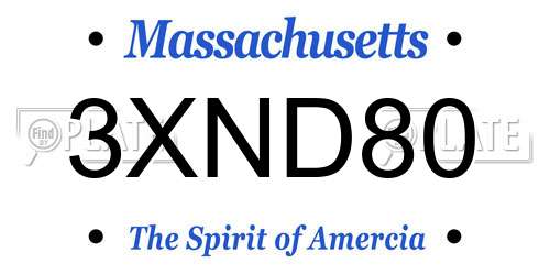 3XND80 Massachusetts License Plate