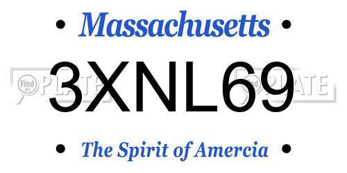 3XNL69 Massachusetts License Plate