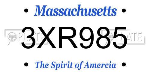 3XR985 Massachusetts License Plate