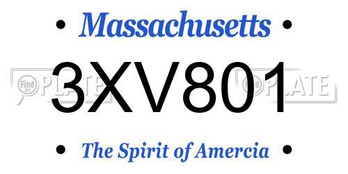 3XV801 Massachusetts License Plate