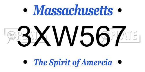 3XW567 Massachusetts License Plate
