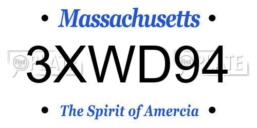 3XWD94 Massachusetts License Plate