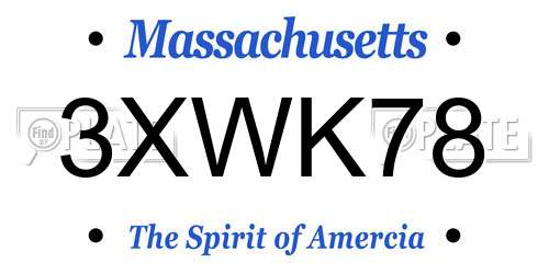 3XWK78 Massachusetts License Plate