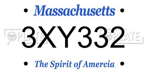 3XY332 Massachusetts License Plate