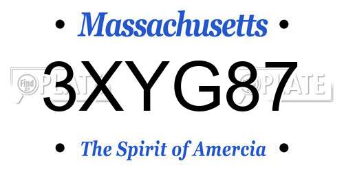 3XYG87 Massachusetts License Plate
