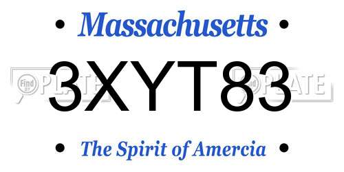 3XYT83 Massachusetts License Plate