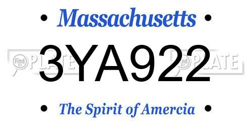 3YA922 Massachusetts License Plate