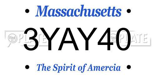 3YAY40 Massachusetts License Plate