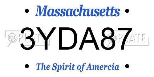 3YDA87 Massachusetts License Plate