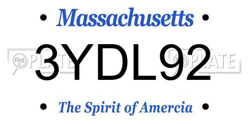 3YDL92 Massachusetts License Plate